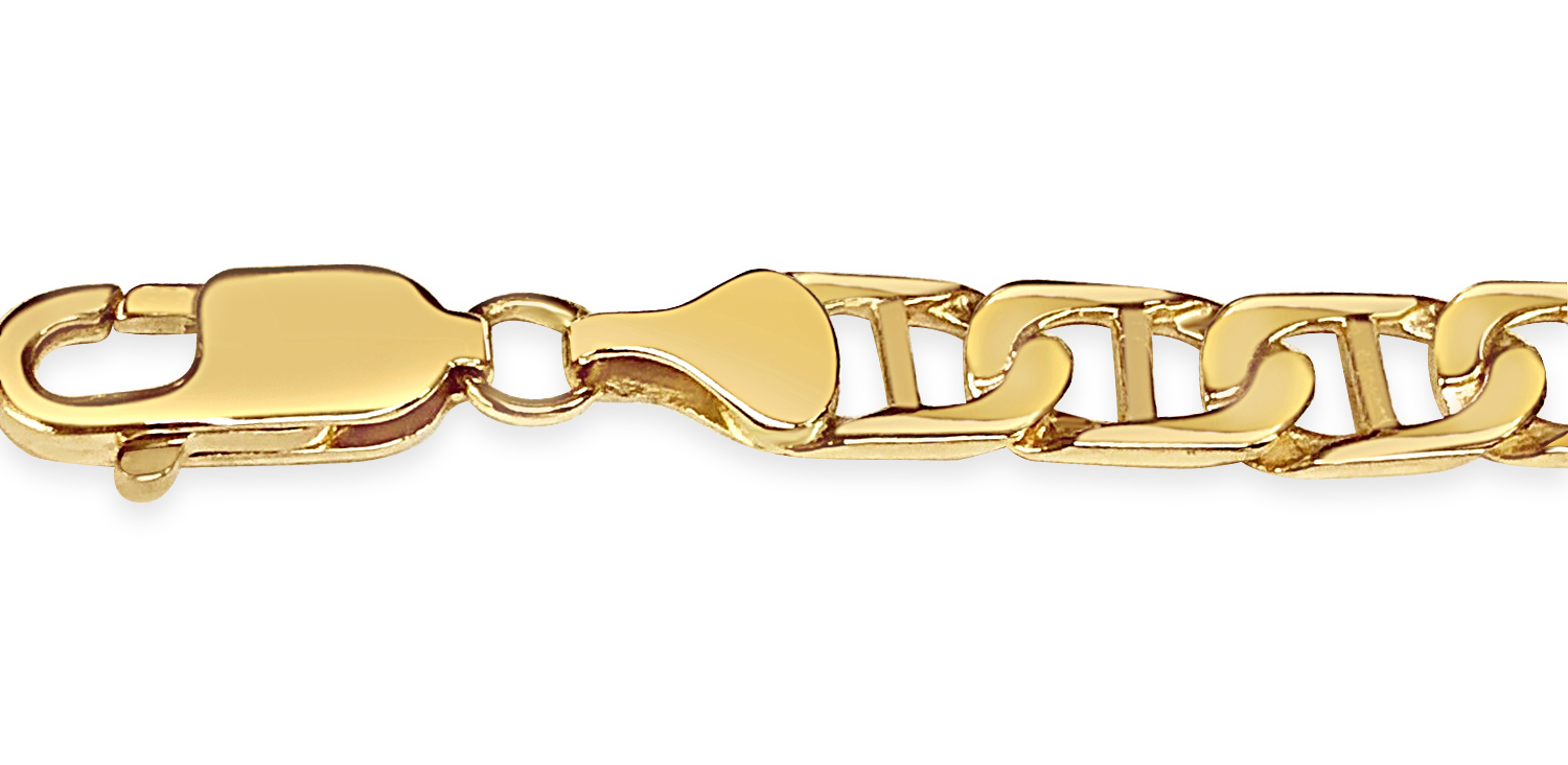 18k Solid Yellow Gold Handmade 7mm Mariner Link Necklace, 28